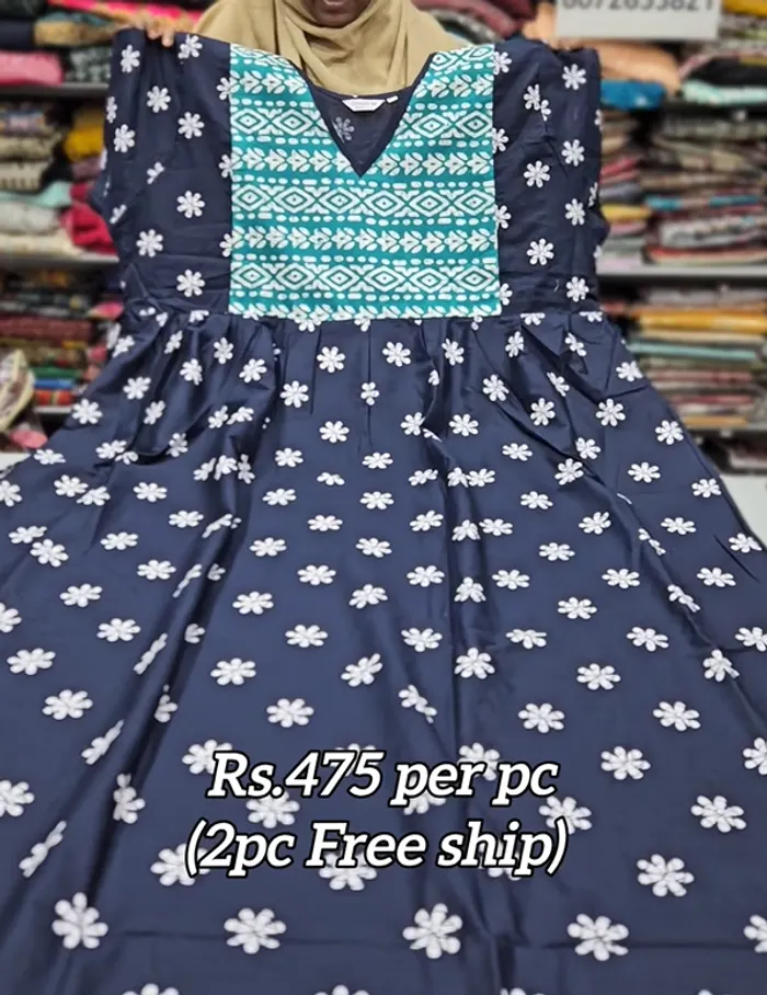 Frock Nighty – Premium Cotton | Side Pocket | Overlocked Finish | NT3382